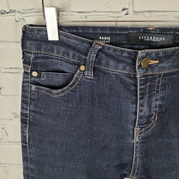 LIVERPOOL | embroidered pockets dark wash straight leg jeans - Picture 4 of 11